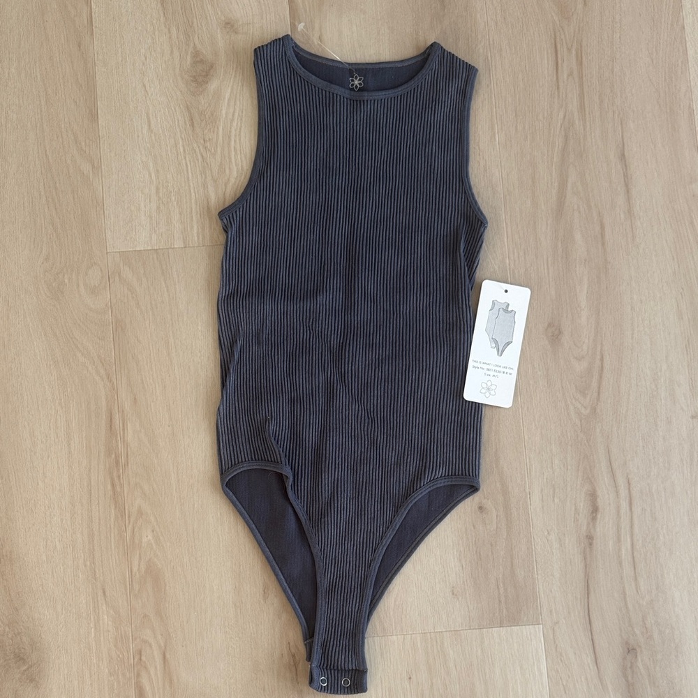 Aura Sleeveless Ribbed Bodysuit - Charcoal